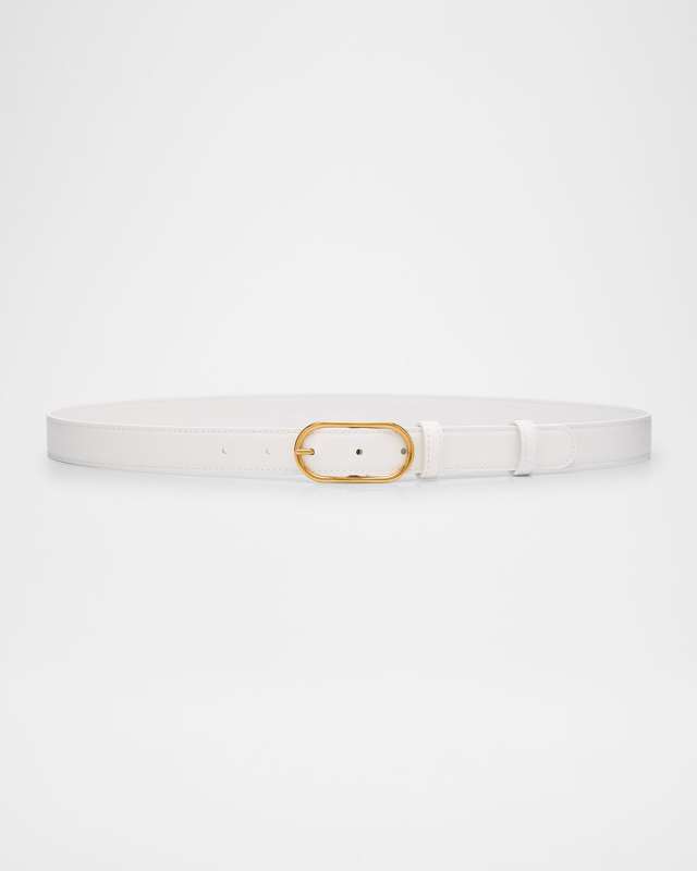 Oval Buckle Calfskin Leather Belt